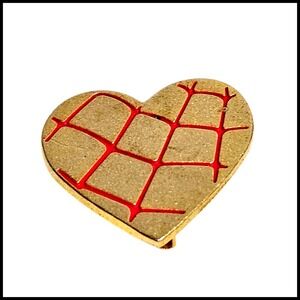 Variety Co. Heart Pin Brooch Gold Tone Red Grid‎ Pattern Valentine's Day